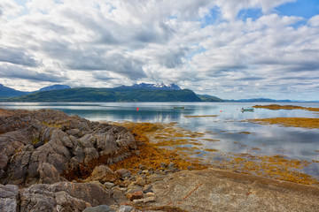 Norway. View of the fjord from the mountain in summer day