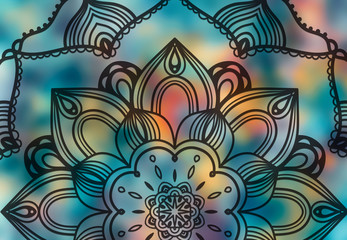 Abstract mandala graphic design and watercolor digital art painting for ancient geometric concept background