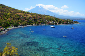 View of the island, Amed Beach, East Bali.