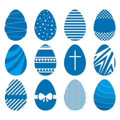 Set of twelve easter eggs in flat geometric style