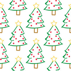 Cute hand drawn Christmas Trees seamless pattern background.