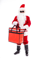 Santa Claus  delivery christmas gifts  isolated on white