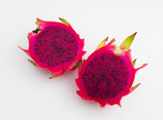 Purple dragon fruit on white background