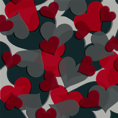 Vector texture of hearts in red and gray colors of different sizes. Valentine's day illustrations, romantic themes. Application in printed materials, wrapping paper and much more.