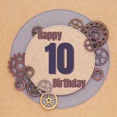 Greeting card for men with gears of different sizes and colors with circles and the inscription...