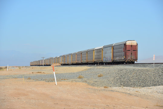 Heavy freight wagons left on the track at the Salton Sea in California