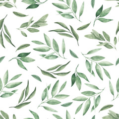 Fototapeta premium Seamless pattern with delicate leaves, isolated on white background