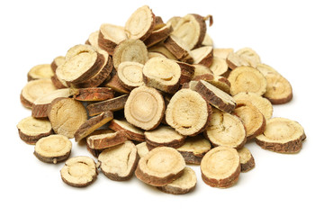 Licorice roots on white background