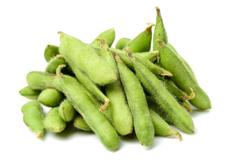 Fresh harvested soybean edamame plant isolated on white background