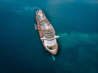 Large Cruise ship sailing across The Andaman sea - Aerial image. Beautiful  sea landscape