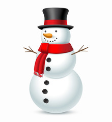Snowman with hat and scarf. Vector illustration