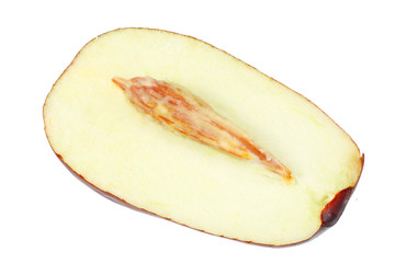 sliced date fruit isolated on white background. macro