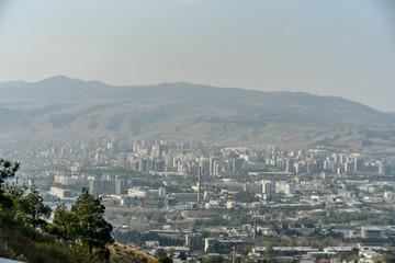 Old Tbilisi, Tbilisi, Georgia, October 17, 2019, Arial view of Tbilisi from Medieval castle of Narikala and Tbilisi city overview, Republic of Georgia, Caucasus region