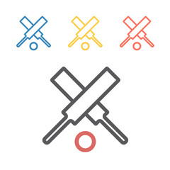 Crossed cricket bats with ball. Vector sport signs for web graphics.