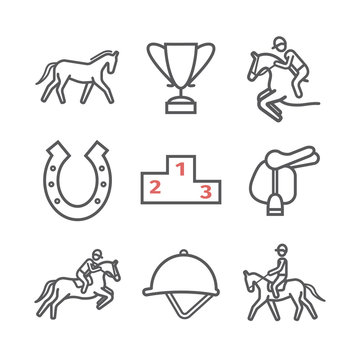 Horse line icons set. Equestrian. Vector signs for web graphics