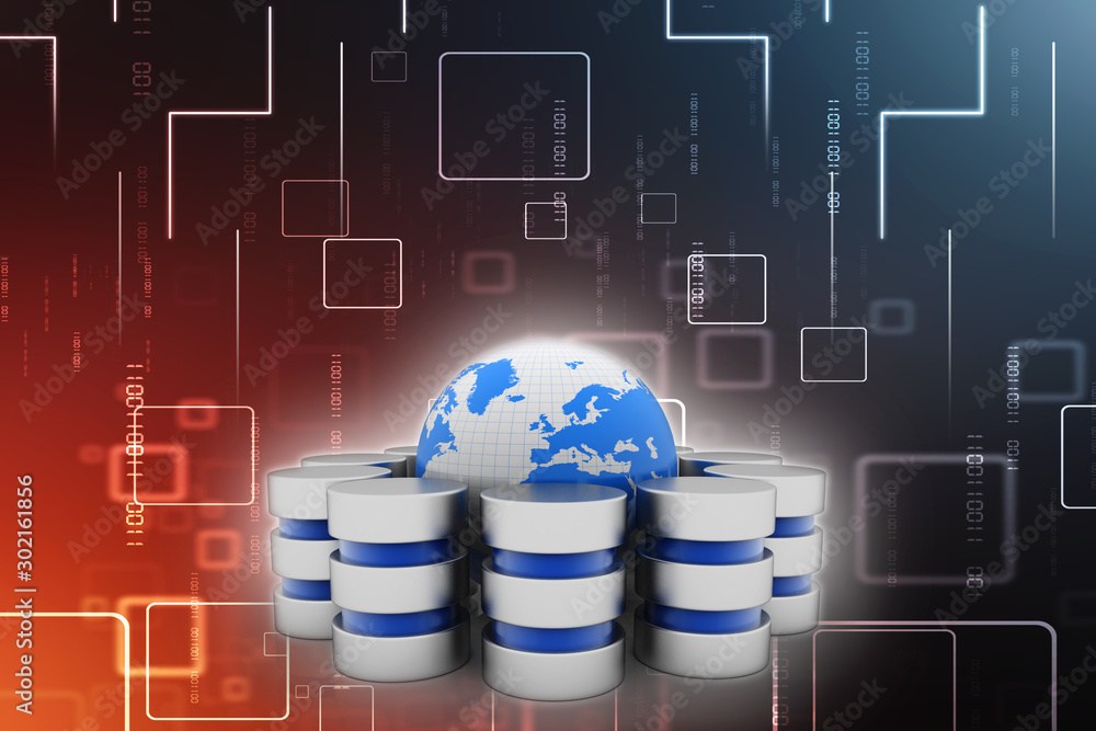 Poster 3d rendering Database storage data base