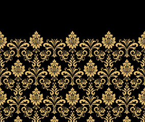 Wallpaper in the style of Baroque. Modern vector background. Gold and black floral ornament. Graphic pattern for fabric, wallpaper, packaging. Ornate Damask flower ornament