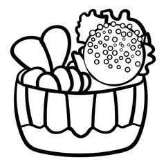 Chocolate cake with sweets. Sweets Cakes Dessert. Coloring page, Coloring book. Contour. - Vector. Vector illustration