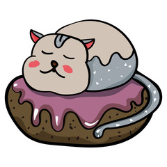 Japanese Cake Cat or Cat. Sweets Cakes Dessert. Pastry shop - Vector. Vector illustration