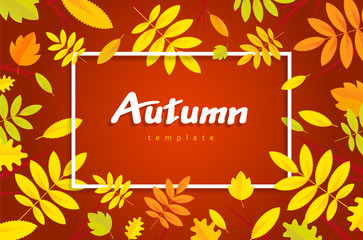 Autumn yellow foliage Frame background brown