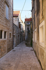  Narrow streets of Stari Grad town, Hvar, Croatia                                                        