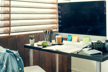 Working table of a photographer close up