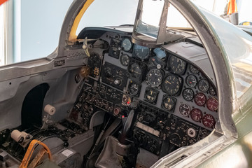 pilot cabin of an old jet plane