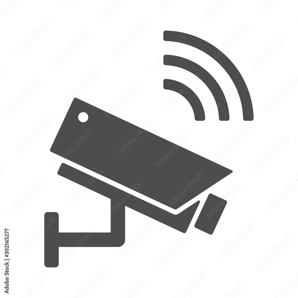 Poster videcam vector icon isolated on white background. wireless security camera with airwaves icon for we