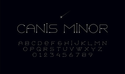 Stylish thin alphabet font in space style. Typography modern space font set for logo, poster, games, interface and movie. Vector Illustration. EPS 10