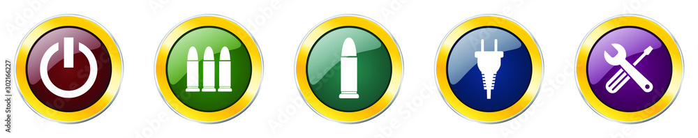 Fototapete Set of colorful web glossy vector icons, tool, plug, power, electricity and bullet buttons in eps 10 for webdesign and mobile applications on white background