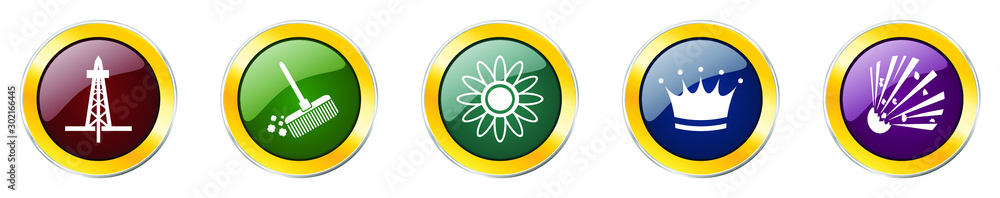 Poster set of colorful web glossy vector icons, oil, gas, brush and crown buttons in eps 10 for webdesign a