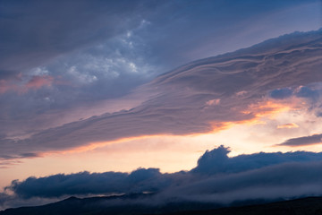 Mountain valley during sunrise. Natural summer landscape