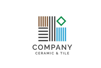 Geometric ceramics and tile floor industry logo design vector graphic