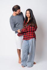 Naklejka premium Full body shot of happy multi ethnic couple together and in love
