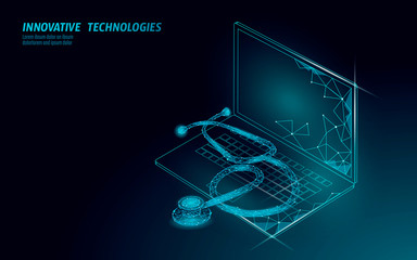 Computer service repair help business concept. Fatal computer system crash stethoscope. Software error bug data lost. 3D laptop virus attack information security alert vector illustration