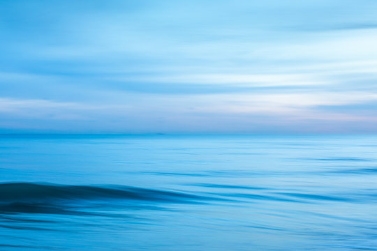 Abstract Minimalist Blue Seascape At Sunset Taken At Brighton, East Sussex, UK.