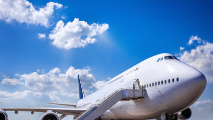 jumbo jet against a blue sky