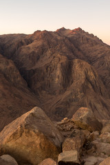 Amazing Sunrise at Sinai Mountain, Beautiful dawn in Egypt, early morning view of the top of Mount Moses	
