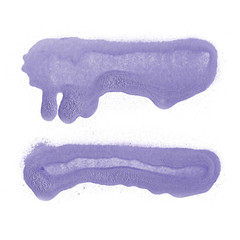 Violet spray decor graffiti element with paint splashes and stains on the white isolated background.