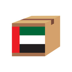 Delivery packaging brown box with United Arab Emirates flag,vector illustration