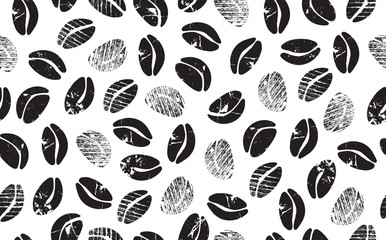 Abstracte koffiebonen op witte achtergrond. Koffie patroon. Grunge-stijl. Vector illustratie.