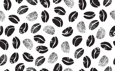 Behang Koffie Abstracte koffiebonen op witte achtergrond. Koffie patroon. Grunge-stijl. Vector illustratie.