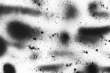 Spray black texture with paint leaks and splashes on the white isolated background.
