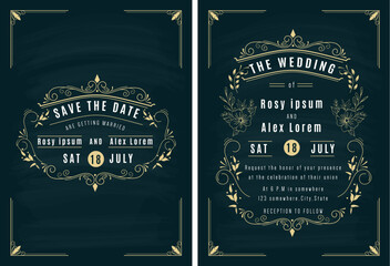Vector set of invitation cards with elements Wedding collection.