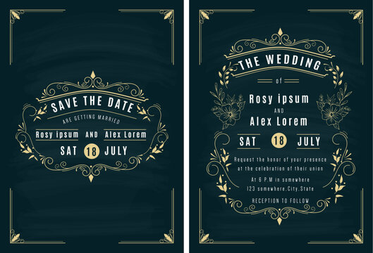 Vector set of invitation cards with elements Wedding collection.