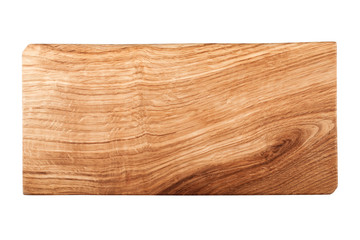 Wooden cutting board isolated on white background, top view
