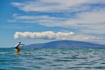 Hawaiian  SUP Paddler Enjoy Ocean Ride In Maui