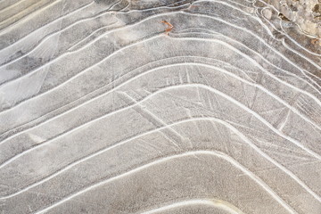 thick ice pieces in the ice close up in the winter thaw with puddles on ice