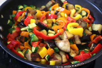 Colourful Stir Fry Vegetables Cooking in a Wok