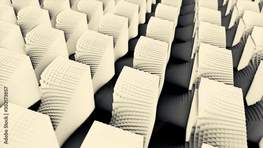 Poster abstract 3d geometric shapes in rows becoming black and white checkered flat surface. animation. man